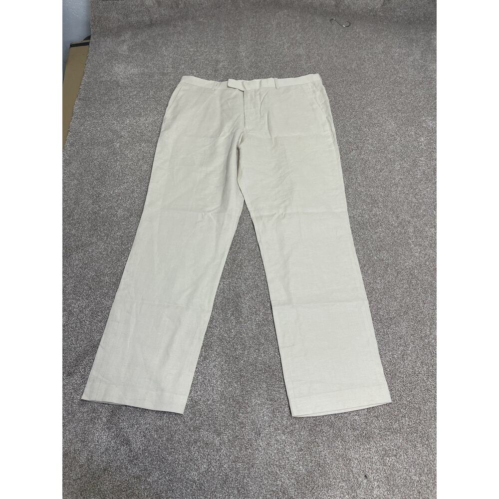 Coastal Breathable Summer Linen Blend Men’s Pants 38x32 Ivory London Flat Front